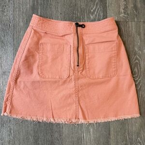 Madewell Coral Pink Denim Mini Skirt with Front Zip